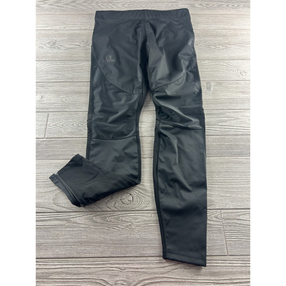 Salomon Windstopper Pants Womens L Black Softshell Running Ski Zip Leggings